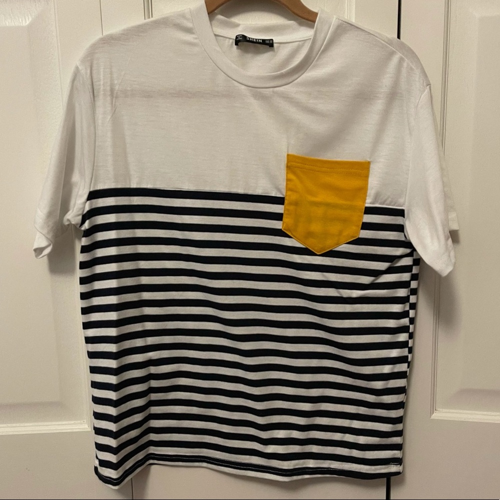 Blue, White, Yellow Striped T Shirt